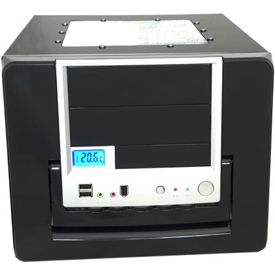 EV Shiny Piano Black 500watt MATX Cube Case with Acrylic Side/Top Windows,Blue 12cm Fan
