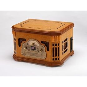 WOODEN RETRO NOSTALGIC MUSIC CENTRE TURNTABLE CD LIGHT