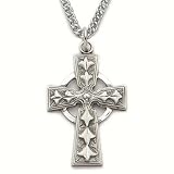 Sterling Silver 1 Engraved Celtic Cross Necklace on 24 Chain