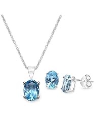 4.10 Carat Blue Topaz Oval Shape .925 Sterling Silver Earring & Pendant Set
