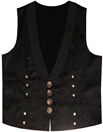 Victorian Vagabond Steampunk Brocade Gothic Men's Vest Black Bronze (XXL)