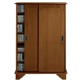 Burnham Media Cabinet With Sliding Wood Doors, WOOD DOORS, WALNUT