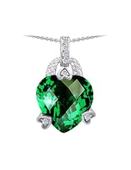 Original Star K (tm) Large 13mm Heart Shaped Simulated Emerald Designer Pendant in .925 Sterling Silver