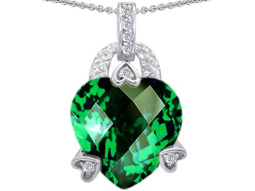 Original Star K(tm) Large 13mm Heart Shaped Simulated Emerald Designer Pendant in .925 Sterling Silver Original Star K(tm) Large 13mm Heart Shaped Simulated Emerald Designer Pendant in .925 Sterling Silver
