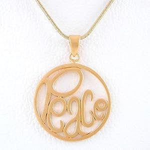 Round PEACE Word Pendant in Gold Vermeil on 16" Gold Filled Snake Chain, #8333