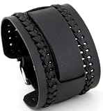 Nemesis NW-K Black Wide Leather Cuff Wrist Watch Band