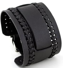 Nemesis NW-K Black Wide Leather Cuff Wrist Watch Band