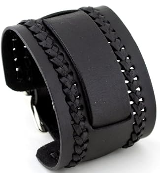 Nemesis NW-K Black Wide Leather Cuff Wrist Watch Band