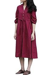 Vintage Elbow Length Sleeves Cotton Party Dress/Midi Dress 