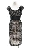 Jones New York Black Nude Polished Drama Lace Empire Waist Sheath Cocktail Dress