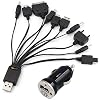 TRIXES 10 in 1 Universal Durable Multi USB Cable Car Charger Black