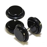 0G = 8mm Black Fake Cheaters Illusion Faux Ear Plugs, 16G = 1.2mm, 1 Pair, Medium