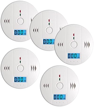 Koododo® 5 Pack Carbon Monoxide Detector White with Digital LCD Display Voice Warning with Retail Package