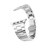 Apple Watch Band, HuanlongTM 2015 Latest Solid Stainless Steel Metal Replacement 3 Pointers Watchband Bracelet with Butterfly Buckle for Apple Watch Iwatch (2 silver 42mm)