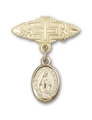14kt Gold Baby Badge with Miraculous Charm and Badge Pin with Cross