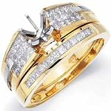 14Kt Yellow Gold Diamond Wedding Ring Set, Semi mount Setting
