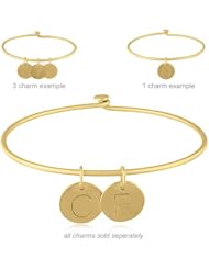 Initial Disk Charm Bangle Bracelet with 24 Karat Gold