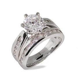 Eve's Addiction Stunning Brilliant Cut Channel Set CZ Engagement Ring Set
