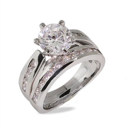 Childrens Toyshop  Jewelry : Eve's Addiction Stunning Brilliant Cut Channel Set CZ Engagement Ring Set