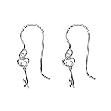 Cute Little Sterling Silver Heart Top Key Earrings - Perfect for Girls