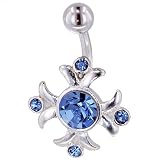 Pugster Belly Navel Ring Light Blue Crystal Maltese Celtic Cross Easter Holiday Belly Navel Ring Body Jewelry