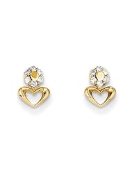 MadiK® 14k Yellow Gold Polished Heart Dangle with CZ Flower Post Earrings