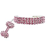 PETFAVORITES™ Couture Designer Fancy 3 Rows Rhinestones Pet Cat Dog Necklace Collar Jewelry with Bling Crystal Bone Charm Pendant for Pets Cats Small Dogs Female Puppy Chihuahua Yorkie Girl Costume Outfits, Adjustable and Handmade (Pink, Neck Size: 6"- 8")