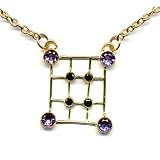 14K Gold Amethyst & Black Diamond Grid Necklace, MADE IN AMERICA