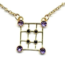 14K Gold Amethyst & Black Diamond Grid Necklace, MADE IN AMERICA by 