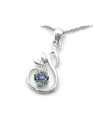 Original Star K (tm) Round Rainbow Mystic Topaz Swan Pendant in 925 Sterling Silver