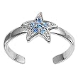 Sterling Silver Fashion Toe Ring - Star with Blue Sapphire and Clear CZ - 2mm Band Width