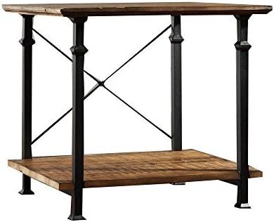 Wrought Iron Frame Wood Rustic Pine End Table