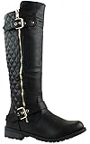 Forever Mango-21 Women's Winkle Back Shaft Side Zip Knee High Flat Riding Boots Black 10