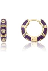 Little Miss Twin Stars "Frosted Flowers" 14k Gold-Plated Marbleized Enamel Huggy Earring with Cubic Zirconia Flowers