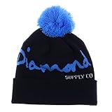 Danny's Dealz® Stylish Unisex Black and Blue Acrylic Knit Woven Winter Warm Phrase Letters DIAMOND Cuffed Blue Pom-Pom Beanie Hat Cup
