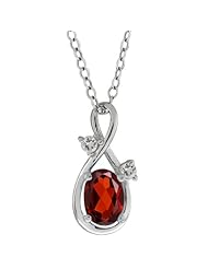 1.00 Ct Oval Red Garnet and White Topaz Sterling Silver Pendant with 18" Chain