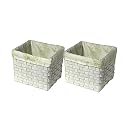 Set of 2 Rattan Storage Baskets - White/Sage (10")