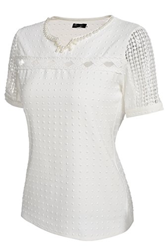 Zeagoo Women V-Neck Hollow Out Short Sleeve Casual Blouse Chiffon Shirt