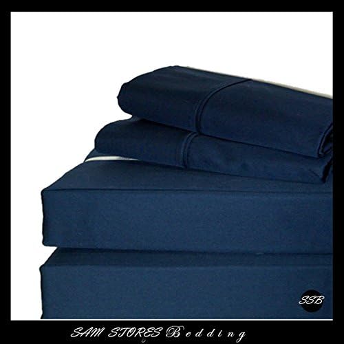 Luxurious Collection 4 Piece Attached with Fitted Sheet Waterbed Sheet Set 2100 Thread Count Super Single 100% Egyptian Quality Navy Blue Solid by Sam Stores