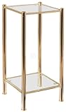 Produkt-Bild: Konsole vergoldet aus galvanisiertem Stahlrohr mit 2 Ablagen aus Sicherheitsklarglas, Breite 33cm