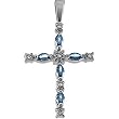 14K White Gold London Blue Topaz and Diamond Cross Pendant - 30.00x17.00mm
