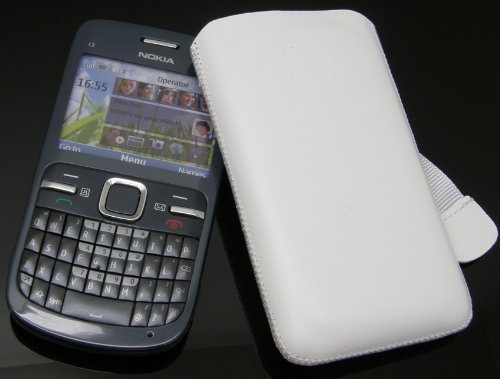 Suncase Ledertasche (Lasche mit R&uuml;ckzugfunktion) f&uuml;r Nokia C3-00 wei&szlig; Preisvergleich