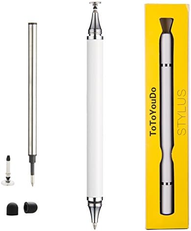 ToToYouDo 2 in 1 Pen, Fine Point Replaceable Pen For Smartphones, iPhone 6, 5S, iPad, Samsung Galaxy S5, S4, LG G3, HTC, Motolora, Sony, Nexus and Kindle - White