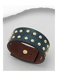 Green Leather Bracelet In White Base