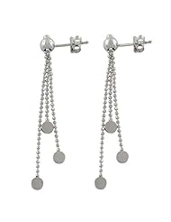 Glowing 14 Karat White Gold Circles Beaded Dangle Earrings 2 inch