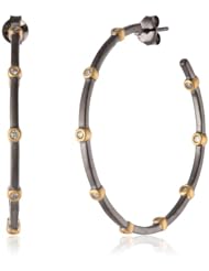 Freida Rothman Belargo Jewelry Bezel Station Black and Gold Light Hoop Earrings