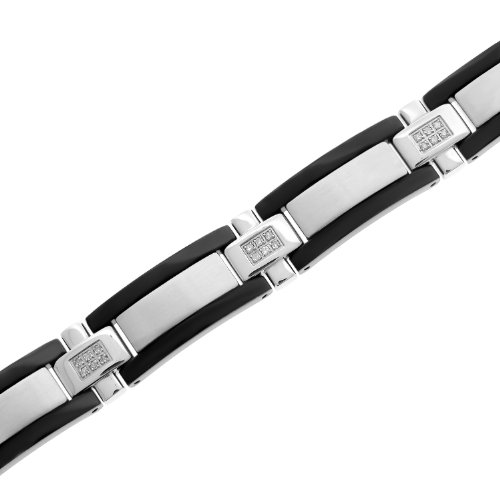Men's Stainless Steel Bracelet with DiamondAccent and Black Plating (1