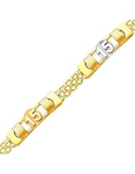 14K 3 Tri-color Gold 15 Años Bracelet with Lobster Claw Clasp - 7.25" Inches