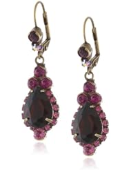 Sorrelli "Pink Orchid" Crystal Lined French Wire Gold-Tone Teardrop Earrings