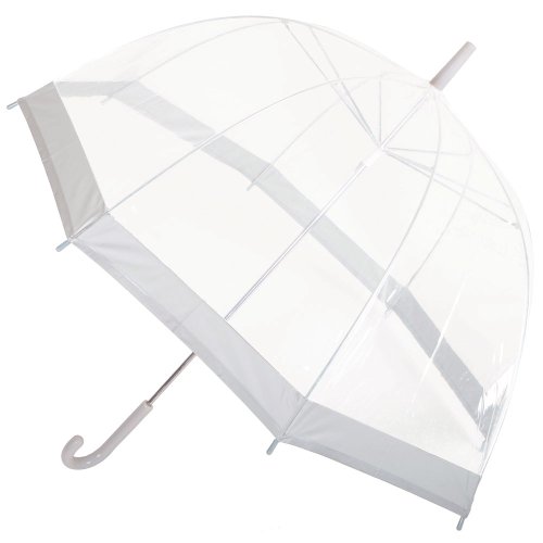 Drizzles Ladies Clear Dome Umbrella Brolly Grey Trim